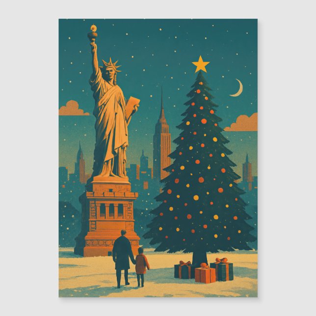 Ímã de Natal Vintage Nova York | Estátua (Frente)