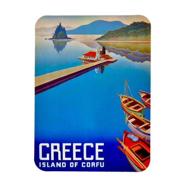 Ímã de Poster de Viagem Antigo da Ilha de Corfu (Vertical)