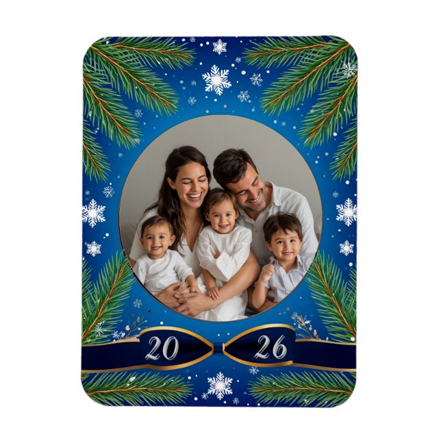 Ímã de presente com moldura de Natal personalizada (Vertical)