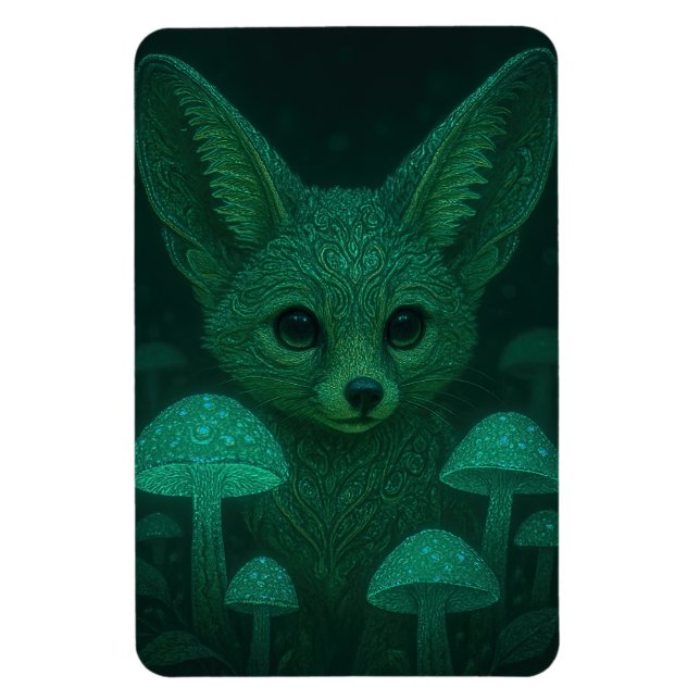 Ímã de Raposa Encantada com Cogumelos Bioluminesce (Vertical)