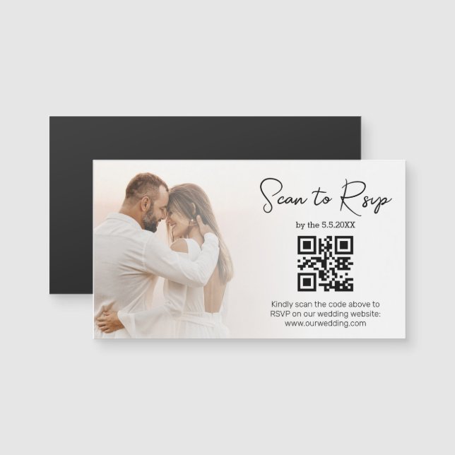 Ímã de RSVP de casamento com código QR de foto per (Frente/Verso)