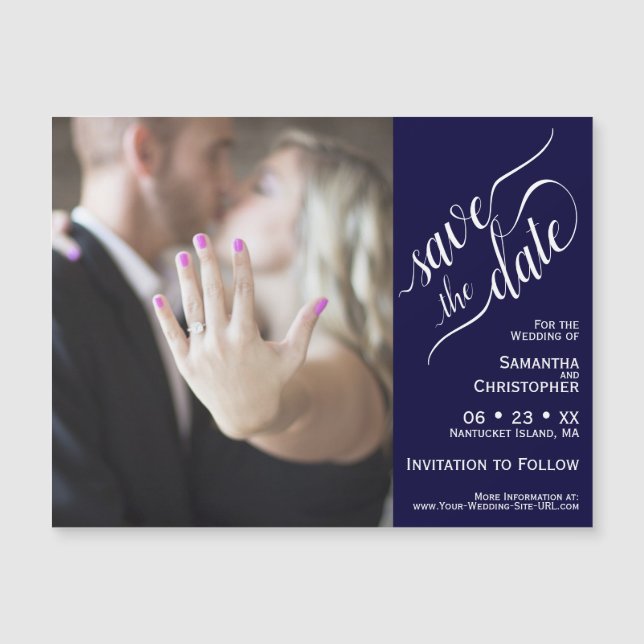 Ímã de Salvar a Data de Casamento Azul Marinho Sim (Frente)