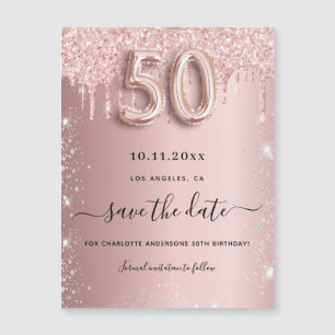 Ímã de save the date com brilho rosa para 50º aniv