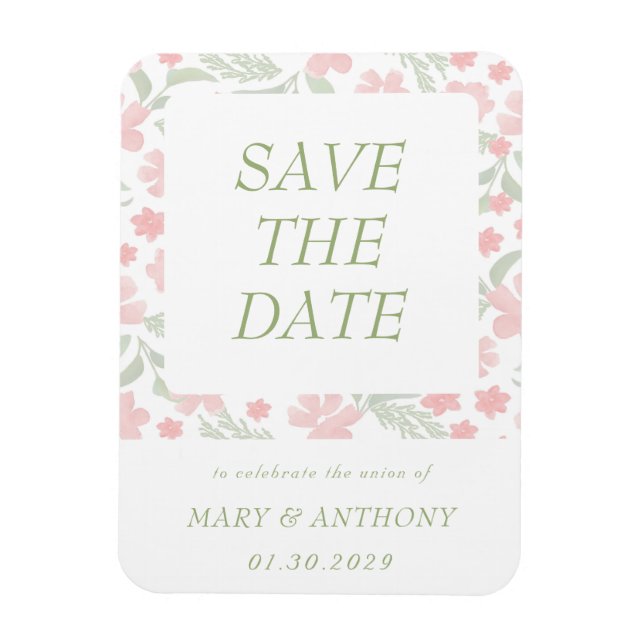 Ímã de Save the Date de Aquarela Floral Rosa (Vertical)