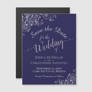 Ímã de Save the Date de Casamento Azul Marinho com