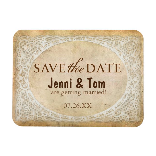 Ímã de Save the Date de Casamento Rústico de Renda (Horizontal)