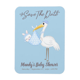 Ímã de Save the Date de Chuveiro Azul de Cegonha p
