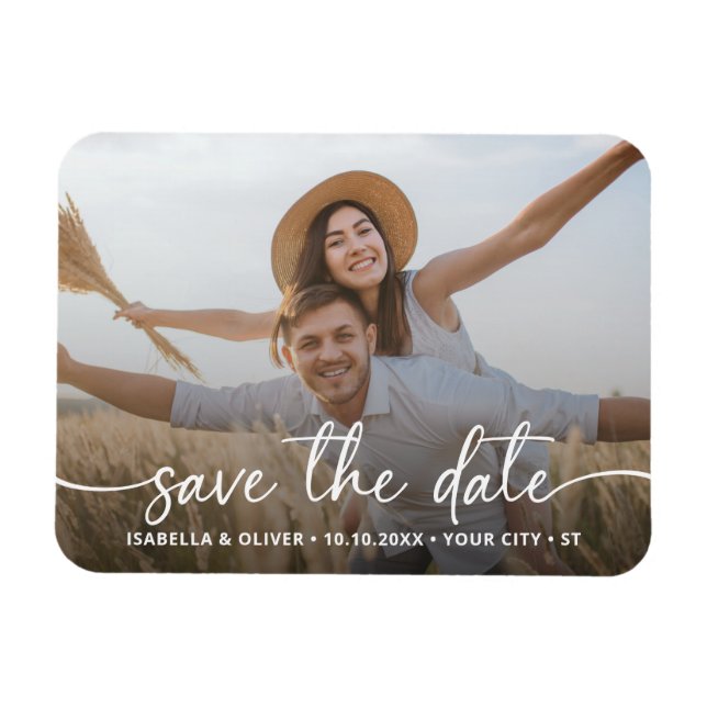 Ímã de Save The Date de Fotografia com Letra Moder (Horizontal)
