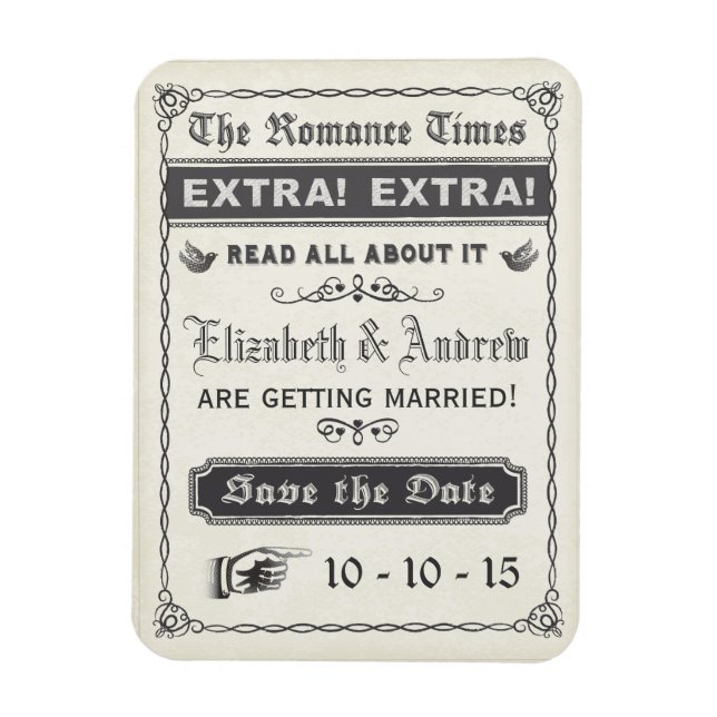 Ímã de Save the Date de Jornal Antigo (Vertical)