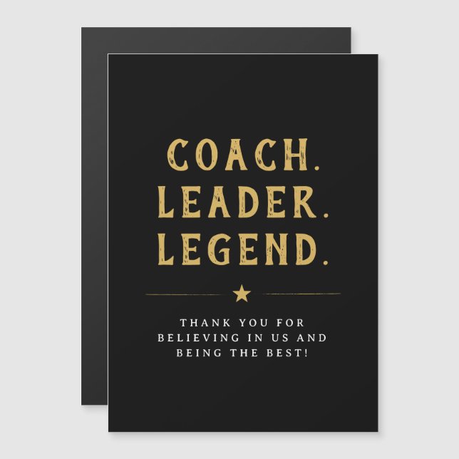 Ímã de Tipografia Dourada Coach Líder Lenda (Frente/Verso)