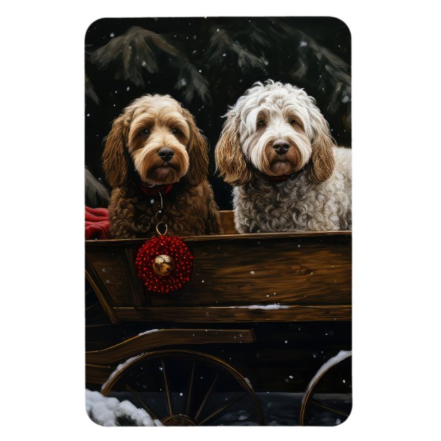 Ímã Decado de Natal Cockapoo Snowy Sleigh (Vertical)