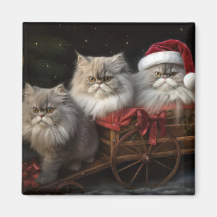 Imã Decado de Natal de Gato Persa Snowy Sleigh