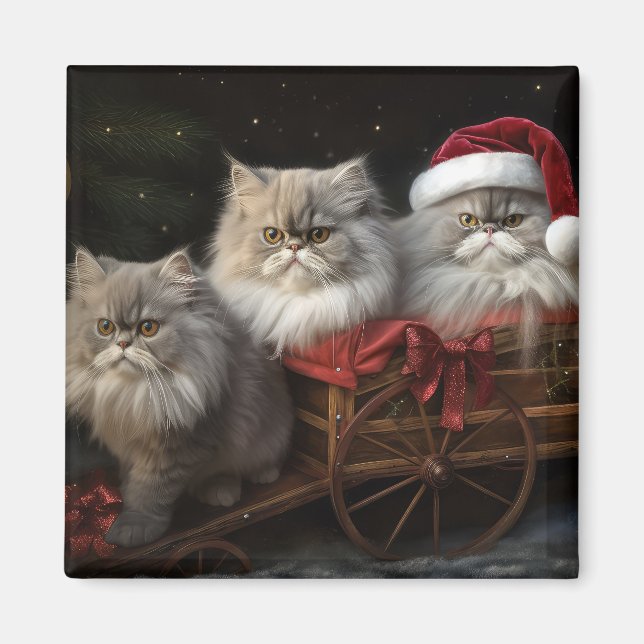 Imã Decado de Natal de Gato Persa Snowy Sleigh (Frente)