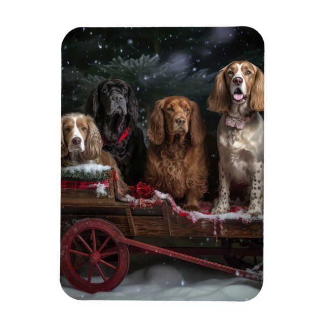 Ímã Decência de Natal do Cocker Spaniel Snowy Sleigh (Vertical)