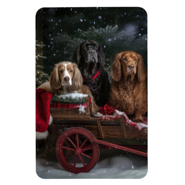 Ímã Decência de Natal do Cocker Spaniel Snowy Sleigh (Vertical)