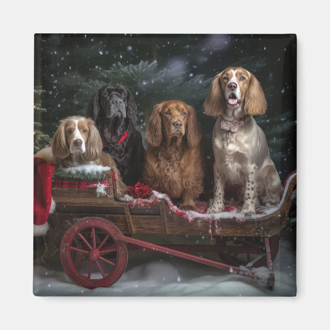 Imã Decência de Natal do Cocker Spaniel Snowy Sleigh (Frente)