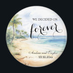 Imã Decidimos o favor do casamento eterno<br><div class="desc">Um elegante design de Casamento com praia de aquarela e palmeiras que você pode personalizar com seus detalhes.</div>