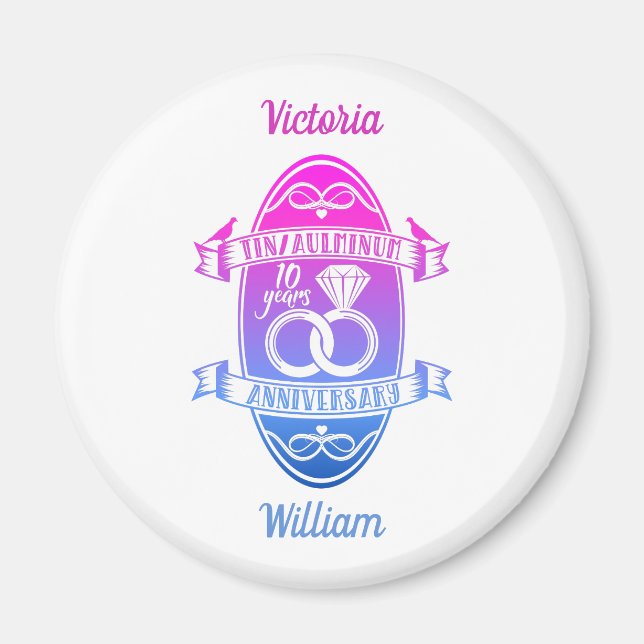 Imã Décimo décimo aniversário de casamento TIN ALUMÍNI (Frente)