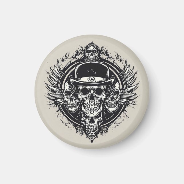 Imã Decoração de Asas de Caveira Gótica para Geladeira (Frente)