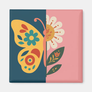 Imã Decoração de borboleta colorida com elementos flor