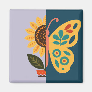 Imã Decoração de borboleta colorida com elementos flor