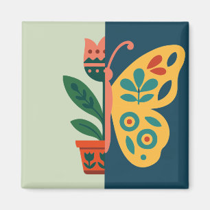 Imã Decoração de borboleta colorida com elementos flor