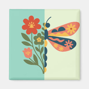 Imã Decoração de borboleta colorida com elementos flor