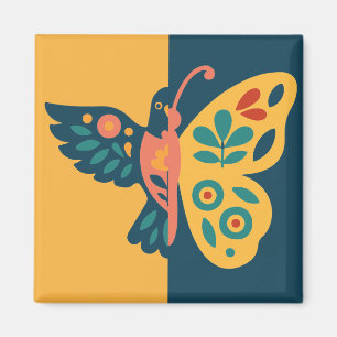 Imã Decoração de borboleta colorida com elementos flor
