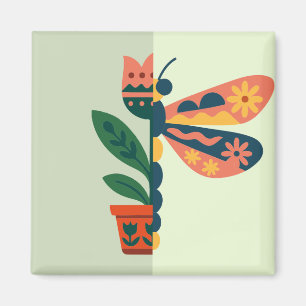 Imã Decoração de borboleta colorida com elementos flor