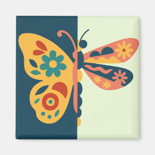 Imã Decoração de borboleta colorida com elementos flor