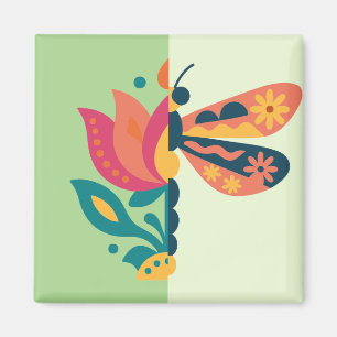 Imã Decoração de borboleta colorida com elementos flor