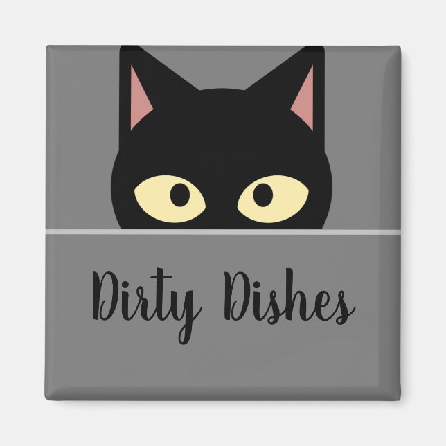 Imã Decoração de Cozinha Felina' Gato Preto Louça Suja (Frente)