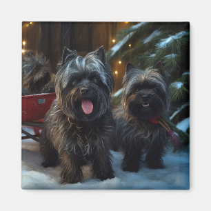 Imã Decoração de Natal Affenpinscher Snowy Sleigh Ride
