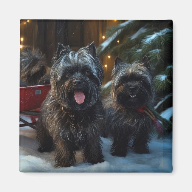 Imã Decoração de Natal Affenpinscher Snowy Sleigh Ride (Frente)