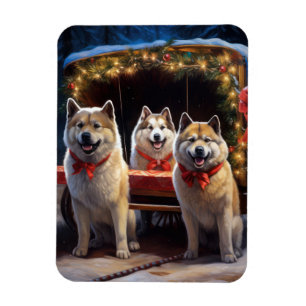 Ímã Decoração de Natal Akita Neve Sleigh Ride