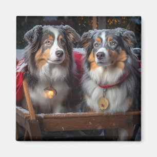 Imã Decoração de Natal Australian Shepherd Snowy Sleig
