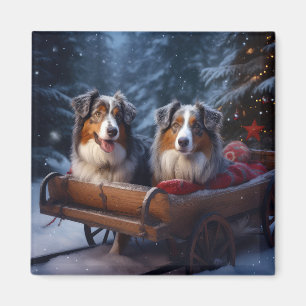 Imã Decoração de Natal Australian Shepherd Snowy Sleig