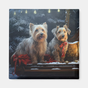 Imã Decoração de Natal Australian Terrier Snowy Sleigh