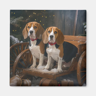 Imã Decoração de Natal Beagle Snowy Sleigh
