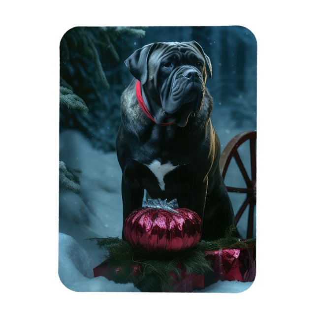Ímã Decoração de Natal Cane Corso Snowy Sleigh (Vertical)