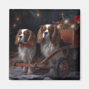 Imã Decoração de Natal Cavalier King Snowy Sleigh