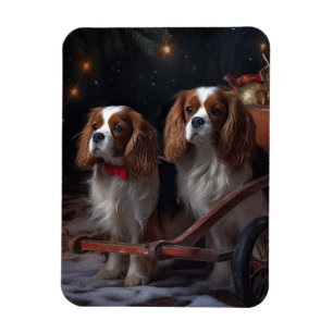 Ímã Decoração de Natal Cavalier King Snowy Sleigh