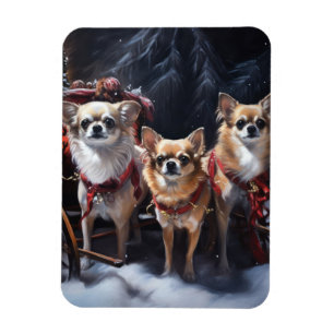 Ímã Decoração de Natal Chihuahua Snowy Sleigh