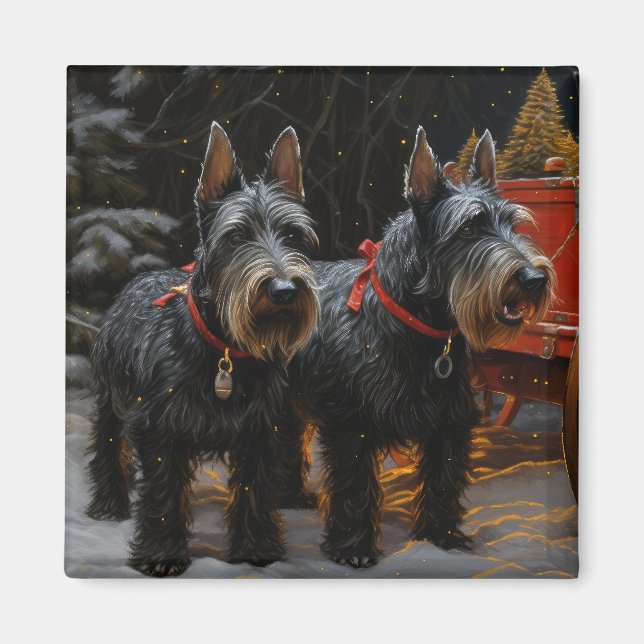 Imã Decoração de Natal com Trenó de Neve do Terrier Es (Frente)