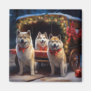 Imã Decoração de Natal de Akita Snowy Sleigh Ride