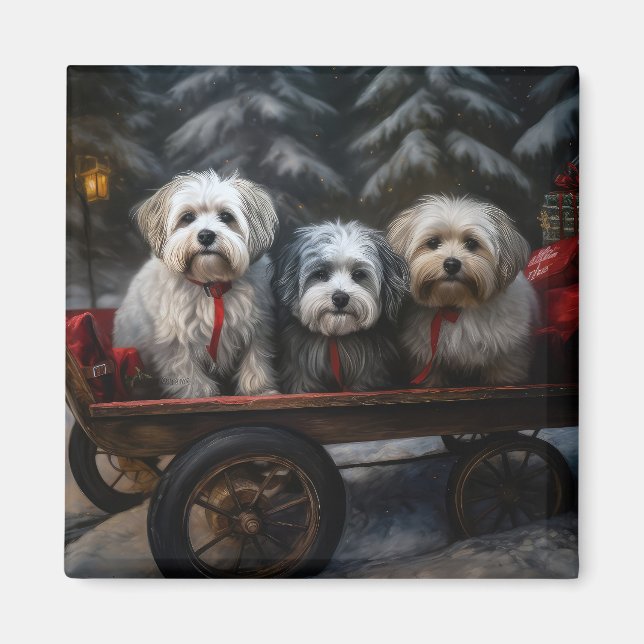 Imã Decoração de Natal de Havanese Snowy Sleigh (Frente)