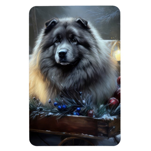Ímã Decoração de Natal de Keeshond Snowy Sleigh (Vertical)