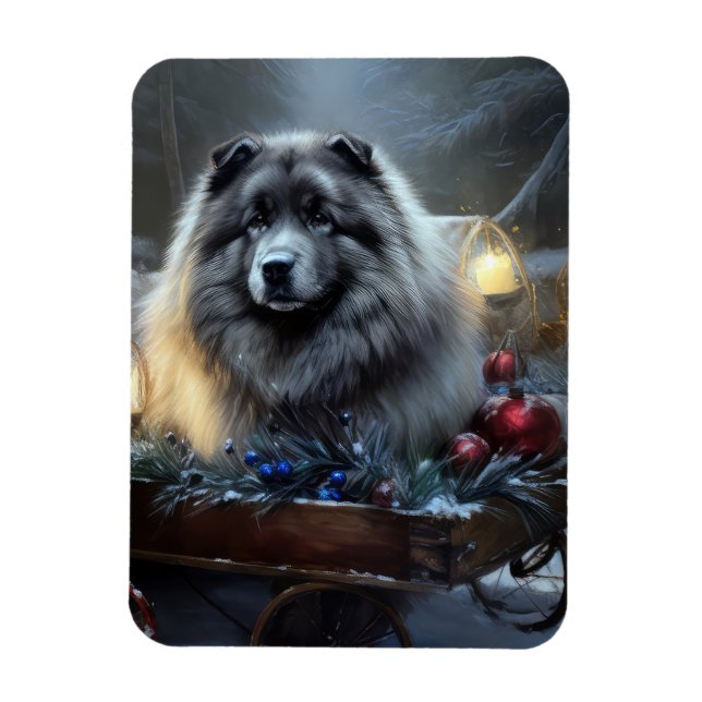 Ímã Decoração de Natal de Keeshond Snowy Sleigh (Vertical)