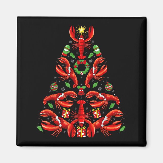 Imã Decoração de Natal de Lagosta com Chapéu de Papai  (Frente)