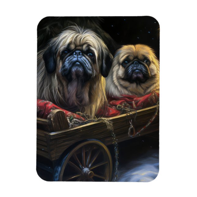 Ímã Decoração de Natal de Pekingese Snowy Sleigh (Vertical)